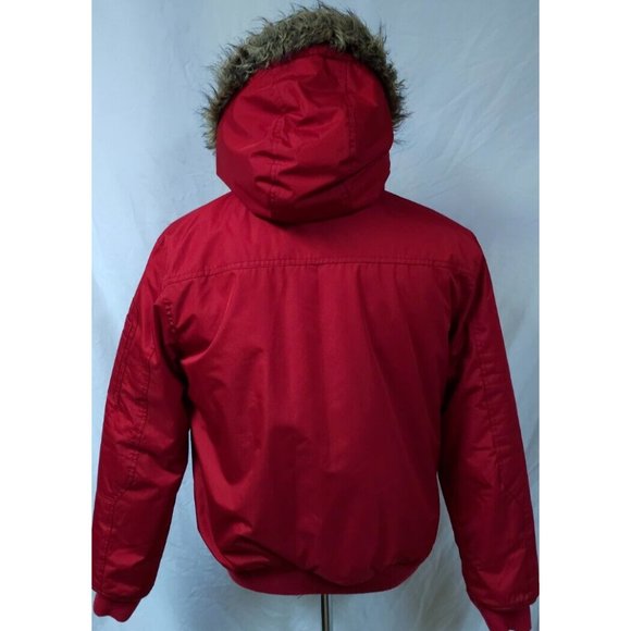 CJ Black Premium Womens Medium Red Zip Up Faux Fur Hood Heavy Winter Coat Jacket - Picture 6 of 14